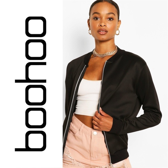 Boohoo | Black Bomber Jacket Size 12 / L / XL - Picture 1 of 4